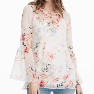 White House Black Market Women's Ivory Chiffon Floral Blouse with Camisole Sz 6